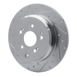 Acura MDX Brake Rotor (1) - Rear Left - R1 Concepts - Drilled & Slotted - Silver - `07-`17
